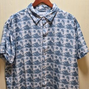 Simply Southern Shirt Mens 2XL Blue Palm Tree Hawaiian Short Sleeve Button Up